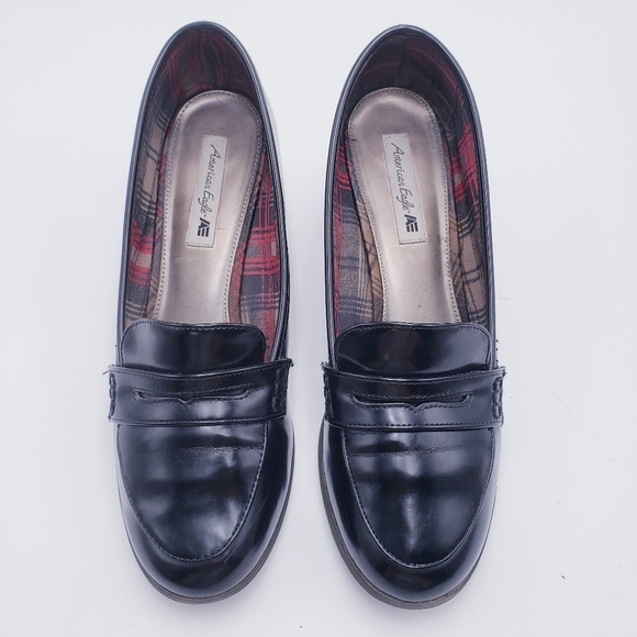 Vintage 90s Y2K American Eagle Chunky Block Heel Penny Loafer Shoe Black Size 10 - Picture 6 of 11